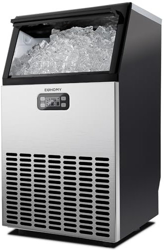 EUHOMY Máquina de hielo comercial, 45 kg/24 horas, acero inoxidable, con capacidad de almacenamiento de hielo de 15 kg, máquina de hielo independiente con temporizador, ideal para bares, tiendas de