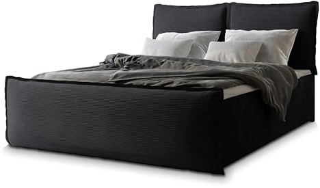 Masseno Boxspringbett Monta 160x200 cm Komplett-Set mit Matratze und Topper, Polsterbett mit Zwei Bettkästen -Schwarz, Lincoln 100
