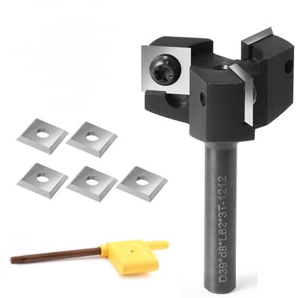 TINMAGI Fresa per Spianare Legno Gambo 8mm, Diametro 39mm, Frese con 8 Coltellini Intercambiabili in Metallo Duro (12x12x1.5mm), per Fresatrice Verticale Legno Superiore e Macchine CNC