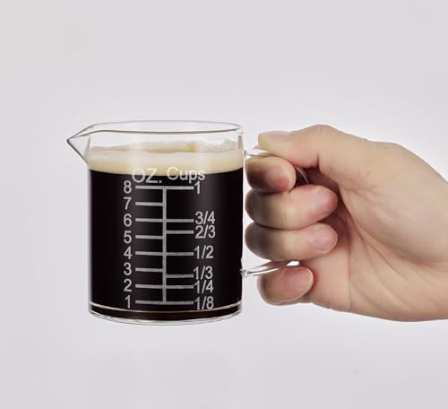 Ackers Etched Graduated Glass Measuring Cup - [Insulated Handle | V-Shaped Spout] - High Borosilicate Glass Measuring Cup for Kitchen or Dining, Easy to Read, 250ml (8oz, 1 Cup)