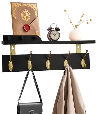 Lampaggio Coat Rack Wall Mount with Shelf, 17 Inch Entryway Hanging Shelf (Black-A)