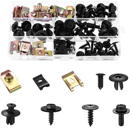 gotyou Vis Carrosserie Voiture Kit 72 PCS,U Clips et Des Vis et vis Carrosserie Ailes Voiture,Garde-boue Boulons de Carrosserie,Kit de Clip à Vis et Écrou pour Auto Body Undertray Fender Boulons