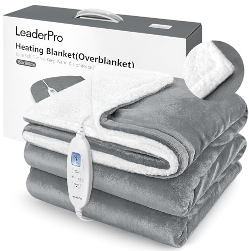 WIDENED Electric Blanket Double,1.6 * 1.8M Heating Blanket, Flannel&Fleece Heated Throw Blanket, PTC Technology with 25m Heating Wire, 9h Timer, 30-48℃ Adjustable, Overheat Protection,Washable