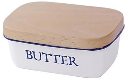 BDXMKS Beurrier Beurrier en émail avec Couvercle for Conservation et Conservation du Beurre avec Couvercle en Bois