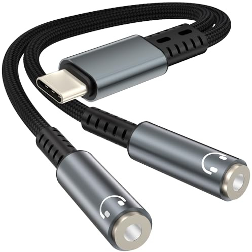 USB C Klinke Splitter Audio Y Kabel Klinke 3.5 mm Splitter 2-in-1 Audio Y Kabel Klinke 3.5 mm Splitter Kompatibel mit iPhone 16/15 Pro Max/Pro/Plus,iPad Air/Pro,Galaxy S24 S23 S22 A33 A54,Pixel 7/6