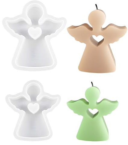 LONZIKP Stampi in Silicone per Colata - Confezione da 2 Stampi Angelo per Candele, Fusione e Fai da Te, per Candele, Sapone, Gesso e Artigianato, Stampi Silicone per Candele e Decorazioni Natalizie