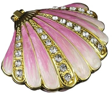 Schmuckkästchen in Muschelform Metall-Glas-Schmuckkästchen Rosa | Ringhalter, kleine Muschelfigur, Sammlerobjekt, Tischmittelpunkt für die Präsentation von Ohrringen, Ringen und Halsketten