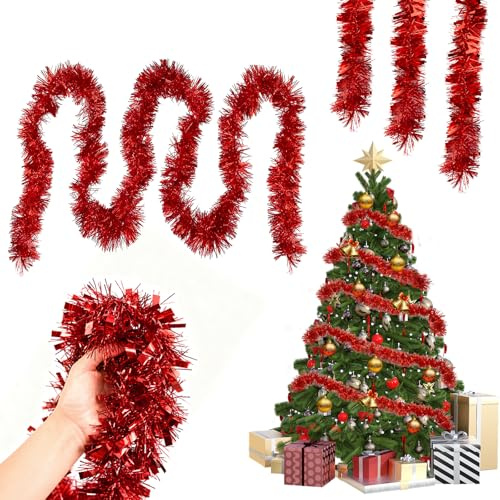 39.37 Fuß Schneeballgirlande Weihnachtsgirlande 12m 4pcs Lametta Weihnachtsgirlande 3m Fenstergirlande Weihnachten Girlande Winter Girlande Drahtgirlande Türrahmen Kamindekoration Weihnachten (Rot)