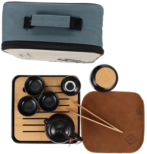 Toyvian Set de Thé Kung Fu Portable Céramique Noire avec Théière Tasses Boîte et Plateau Service à Thé de Voyage Léger et Compact pour Extérieur Bureau