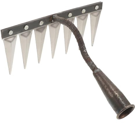 Toyvian Petit Râteau à Main en Métal 7 Dents Pointues Épais pour Jardinage D’extérieur, Désherbage, Travail du Sol, Outil Léger et Maniable pour Entretien Jardin et Plantation