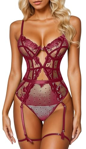 QJDFLL Sexy Ensemble De Lingerie et Confortable Ouverture(Brick Rouge,L)