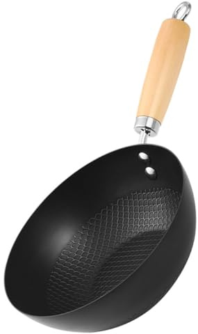 MOTHNUR Sartén Wok Pequeña 20 Cm Hierro Para Cocina Inducción y Gas, Sin Recubrimiento, Apta Para Estufa Eléctrica, Utensilio Doméstico Versátil Para Saltear Verduras y Carnes