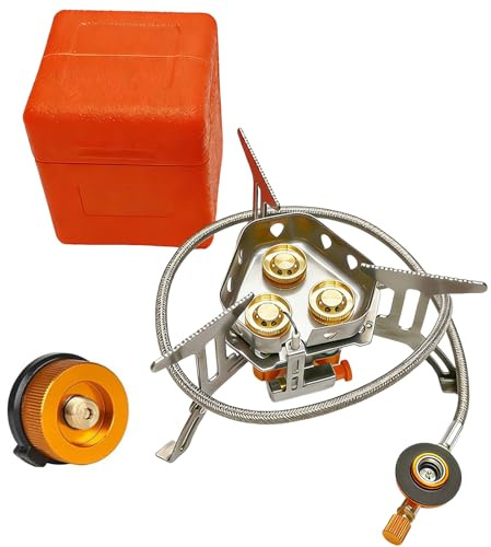 Portable Camping Gas Stove, Folding 6800W Camping Stove Gas | Backpacking Cooking Stove Burner with Fuel Canister Adapter for Hiking, Picnic, Camping, Outdoor Cooking and BBQ