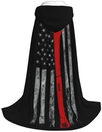 Yyoretp Capa larga con capucha con estampado de bandera de hacha de bombero para niños, disfraz de Halloween, carnaval, cosplay