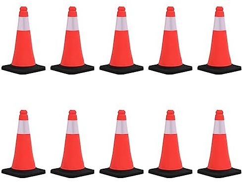 Mokuyary Cônes de signalisation réfléchissants à base lourde 10 pièce 50cm Plot de Chantier, Cône de Sécurité pour Délimitation, Stationnement d’Urgence, Route Parking, Pratique de Conduite