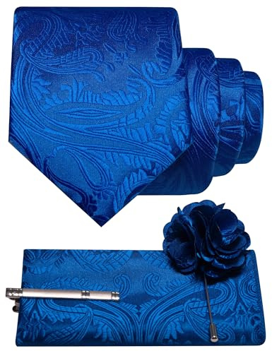 JEMYGINS Paisley Barock Muster Krawatte Set Herren Polyester Elegant Einstecktuch Krawattenklammer Ansteckblume Hochzeit Business Mehrfarbig