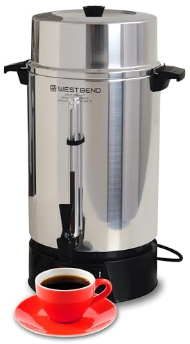 West Bend 33600 Coffee Urn Commercial Highly-Polished Aluminum NSF Approved Features Automatic Temperature Control Large Capacity with Fast Brewing and Easy Clean Up, 100-Cup, Silver