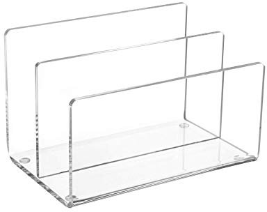MAUL Kartenständer aus Acryl | Schreibtisch Organizer für Notizzettel, Visitenkarte und Postkarte | Mit 2 Fächern für mehr Platz zur Aufbewahrung | Eleganter Büro Organizer | Glasklar