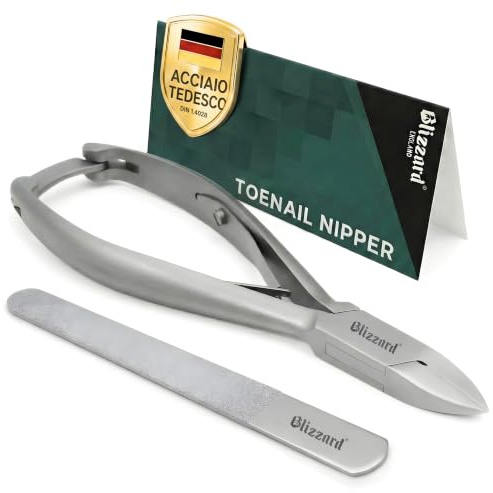 Blizzard Nail Clippers for Thick Nails - Podiatrist Nail Nippers for Seniors - Heavy Duty Toe Nail Clippers for Men - German Forged Podiatry & Chiropody Tool with Toenail File - 14.5cm Straight Head