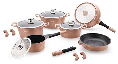 Batteria di Pentole 14 Pezzi in Pietra Lavica Royalty Line - Colore Rame
