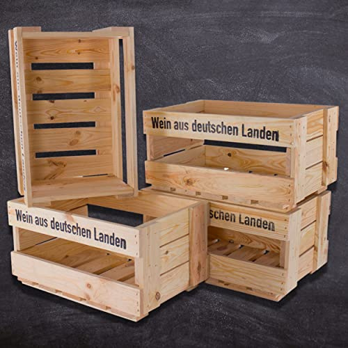 Vintage-Möbel24 GmbH 6er Set Neue Weinkiste mit Aufdruck/Schriftzug Wein aus Deutschen Landen - Obstkiste Holzkiste Weinregal Weinlagerung Wein 46x30,5x24cm