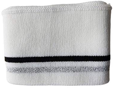 Strickbündchen, Collegebündchen in Weiß mit Streifen in Schwarz/Silber, Weiß