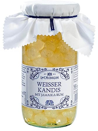 L.W.C. Michelsen - Landhaus Weißer Kandis mit Jamaika-Rum (530g) | Weißer Kandis eingelegt in jamaikanischen Rum | fruchtig & süß | für Tee-Liebhaber | Ein Glas voll purer Natürlichkeit