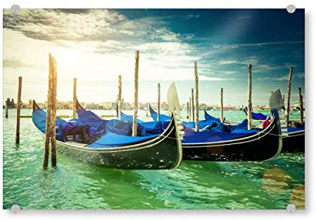 artboxONE Acrylglasbild 45x30 cm Städte Venedig Blaue Gondeln - Bild Venedig Canal Grande Italien