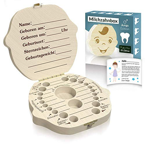 Zrilubkrelz® Zahnbox Zahndose für Kinder aus Holz | Mit Brief | In deutscher Sprache | 2 Versionen für Jungen & Mädchen | Milchzahndose Milchzahnbox für Milchzähne als Geschenk zur Geburt
