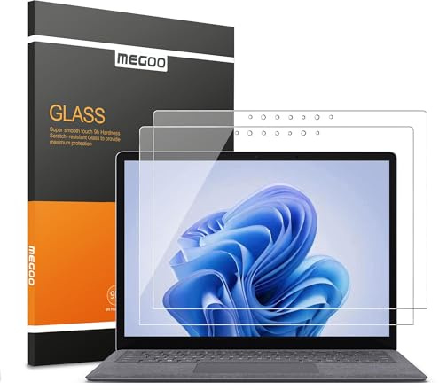 MEGOO [2 Stück Gehärtete Glas-Schutzfolie für Surface Laptop 6/5/4/3 (15 Zoll) – kratzfest, blasenfreie Installation, kristallklare Sicht | Kratzfest, ultraklar, glatte Oberfläche, resistent gegen Fingerabdrücke; auch passend für Surface Laptop 5/4/3, 2 Stück