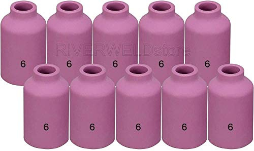 RIVERWELD TIG Gaslinsen-Aluminiumoxiddüse 54N16 6# 9,5 mm 10 Stück | Keramikdüsen 3/8 für DB PTA SR WP 17 18 26 WIG-Schweißbrenner