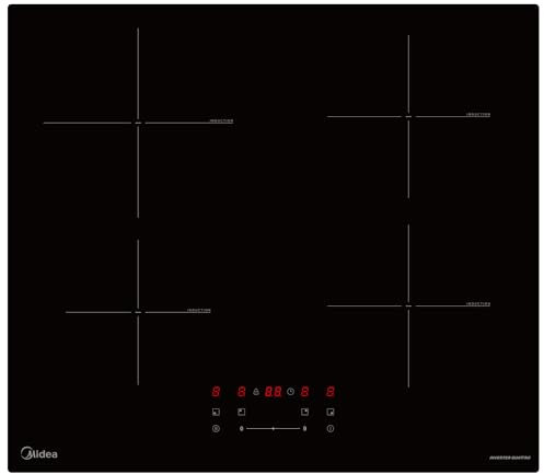 Midea Placa de inducción de 7400 W con 4 zonas de cocción, placa de cerámica, cableado, control táctil, apagado automático, protección para niños