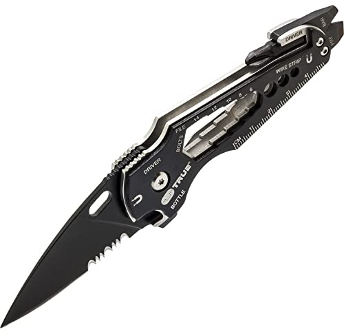 True Smartknife+ Multitool aus schwarz oxidiertem, hochwertigem Edelstahl, hält mittelgroßen Phillips-Schraubendreher-Bit in der Magnethalterung, Maße: 110 x 42 x 16 mm, 400130