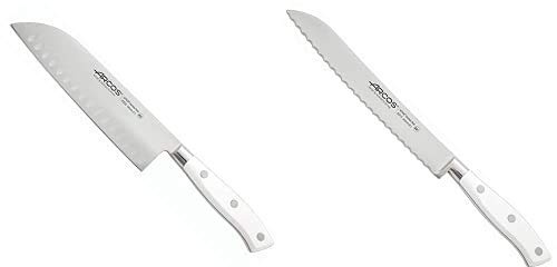 Arcos Riviera Blanc Cuchillo Santoku, 180 mm (estuche) + Riviera Blanc Cuchillo panero de 200 mm, color Blanco