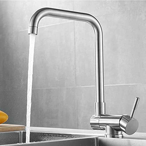 Küchenarmatur Klappbar Vorfenster, Wasserhahn Küche 360° Schwenkbar Edelstahl Warm und Kalt Single Loch Armatur Küche Gebürstet-B