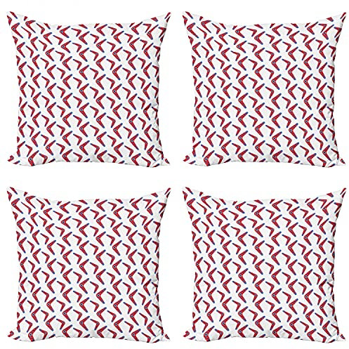 ABAKUHAUS Aboriginal Throw Pillow Cushion Case Pack of 4, Boomerang Motif, Modern Accent Double-sided Digital Printing, 45 cm x 45 cm, Vermilion Multicolor