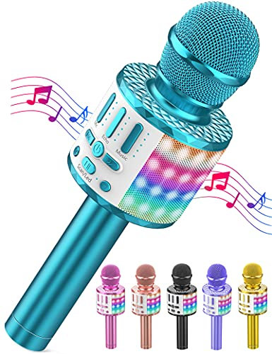 Wireless Microphone with Lights, Karaoke Bluetooth Microphone for Kids Adults, Portable Toy Karaoke Mic Speaker Machine, Home KTV Player Support Phone/Pad/TV for Party Singing, Boys Girls Best Gifts