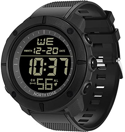 HUIKDY Montre de Sport Militaire Noir extérieur électronique armée Montre-Bracelet 50M étanche numérique Tactique Fitness Montres podomètre chronomètre EL rétro-éclairage pour Hommes