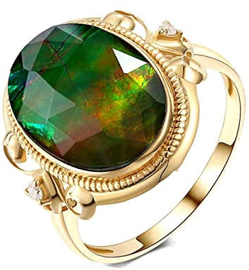 Dsnyu 18K Gold Ringe 750, 2.95ct Ammolit Eheringe Gold, Ring für Frauen Weinrebe Oval Zierlicher Ringe Partyschmuck GR.57 (18.1)