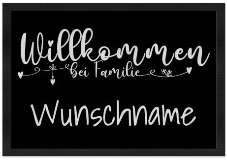 Print Royal Personalisierte Fußmatte mit Namen - Willkommen bei Familie - Herzkette - Geschenke zum Einzug | rutschfest, 75x50cm mit Gummirand