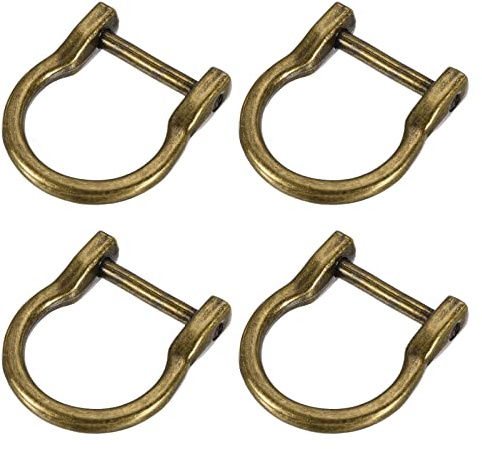METALLIXITY Horseshoe D-Rings (23mm) 4pcs, Screw-in U-shaped Buckles Shackle - for Car Keys Keychain Bags Leather Crafts, Bronze Tone
