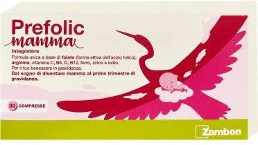 Zambon Prefolic Mamma 30 Compresse - Integratore Alimentare a base di Folato, Arginina, Vitamina C, B6, D, B12, Ferro, Zinco e Iodio