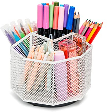 EXERZ Organisateur de Bureau Rotatif 360°, Range-Papeterie et Maquillage, Support de Rangement avec Base Antidérapante