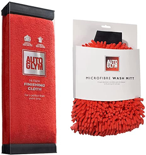 Autoglym AG 560008 Hi-Tech Finishing Cloth, Red, 31.0 cm*24.0 cm*13.0 cm & Microfibre Wash Mitt