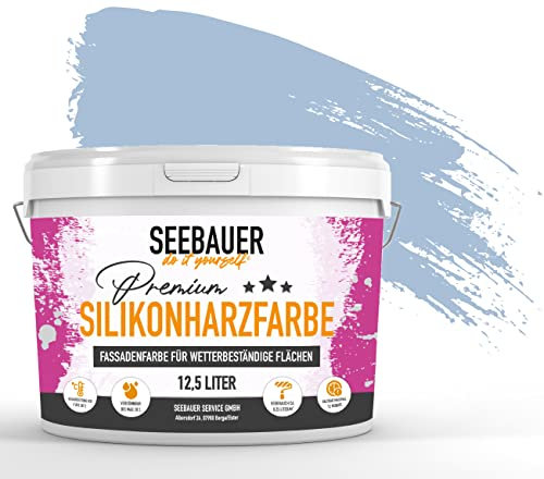 SEEBAUER diy Silikonharz-Fassadenfarbe Blau 2,5L für Außen (No. 845 Pale Heaven) Selbstreinigende Fassadenfarbe mit Lotuseffekt - Geeignet für Putz, Mauerwerk und Beton