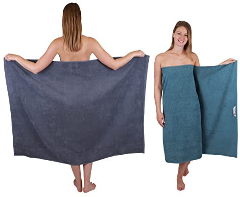 Betz 2 Stück Maxi Duschtücher XXL Badetuch Duschtuch Größe 100x150cm Berlin Farbe dunkelgrau/taubenblau