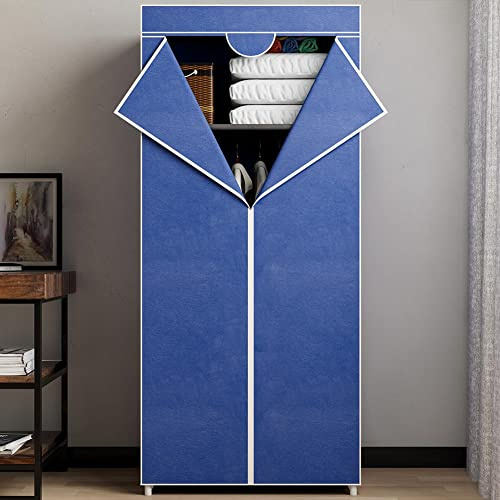 BAKAJI Armoire avec Structure Tubulaire en métal, Meuble Peu encombrant avec revêtement en Tissu TNT, Fermeture éclair et Barre Porte-Manteau de Camping, Dimension 70 x 46 x 160 cm (Bleu)