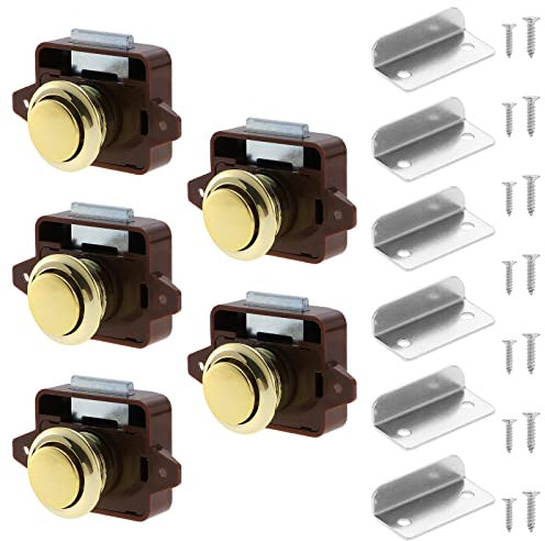 HSEAMALL 5 serrature a pulsante per armadietti, cassetti, armadietti, serrature senza chiave, per roulotte, camper, furgoni, barche, marrone e oro