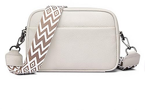 FORRICA Umhängetasche Damen Kleine Leder Mädchen Crossbody Tasche Modische Frauen Schultertasche mit Breiter Gurt Weiß A