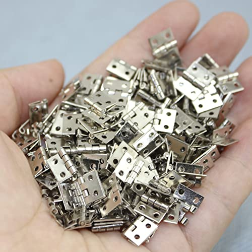 20 Stück Mini-Messingscharniere 1/4 Zoll 4-Loch-Klappscharniere mit Kleinen Scharnieren für Schubladenschränke mit Schrauben für Puppenhäuser (Silber)